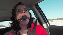 Play Brunette MILF Slut Driving Around Outdoor in Public while Ball Gagged and Humiliated